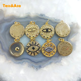 Brass Evil Eye Pendant Charms CZ Paved Earrings Zircon Necklace