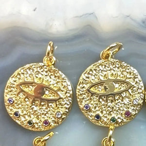 Brass Evil Eye Pendant Charms CZ Paved Earrings Zircon Necklace