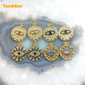 Brass Evil Eye Pendant Charms CZ Paved Earrings Zircon Necklace