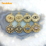 Brass Evil Eye Pendant Charms CZ Paved Earrings Zircon Necklace