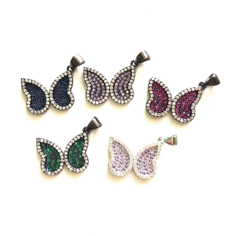 5pcs Butterfly Charm for Bracelet Making Green Purple Fuchsia Pendant