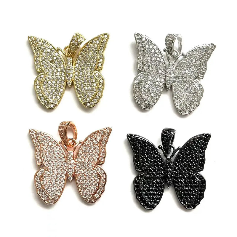 5pcs Butterfly Charms Zirconia Paved Plated for Jewelry Accessories