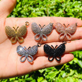 5pcs Butterfly Charms Clear Rhinestone Pave Pendant DIY Jewelry Making