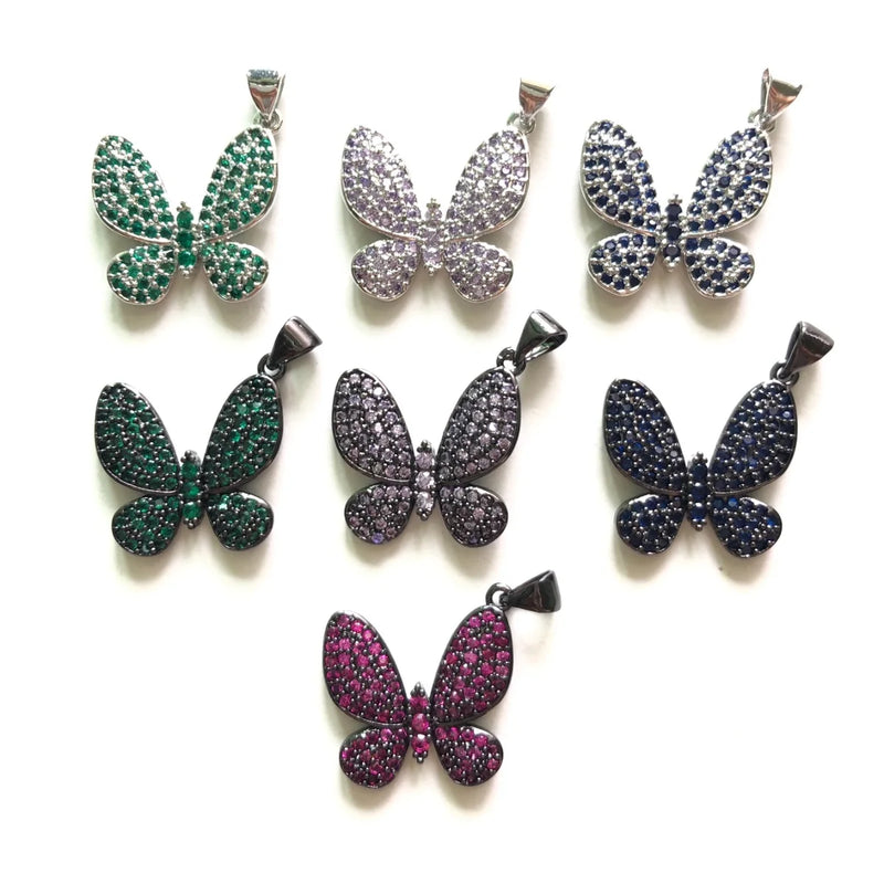 5pcs Butterfly Charms for Women Bracelet Green Fuchsia Purple Zirconia Pendants