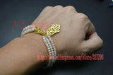 Champagne Crystal Glass Beads Hamsa Charms Bracelets