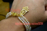Champagne Crystal Glass Beads Hamsa Charms Bracelets