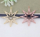 5pcs CZ Star Pendant Beads, Copper Micro Pave for Necklace Making