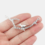 5pcs Bird on Branch Silver Metal Pendants for Jewelry Making