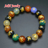 5pcs Chinese Dragon Colorful Stone 10mm Bead Bracelets Lucky Jewelry