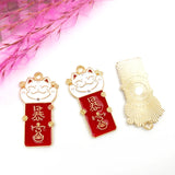 5pcs Chinese Style Wish Tag Enamel Metal Charms Earrings Pendant DIY Jewel