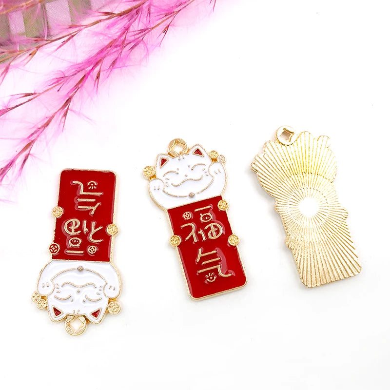 5pcs Chinese Style Wish Tag Enamel Metal Charms Earrings Pendant DIY Jewel