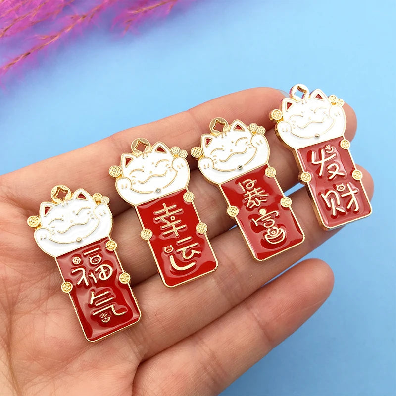 5pcs Chinese Style Wish Tag Enamel Metal Charms Earrings Pendant DIY Jewel