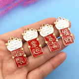 5pcs Chinese Style Wish Tag Enamel Metal Charms Earrings Pendant DIY Jewel