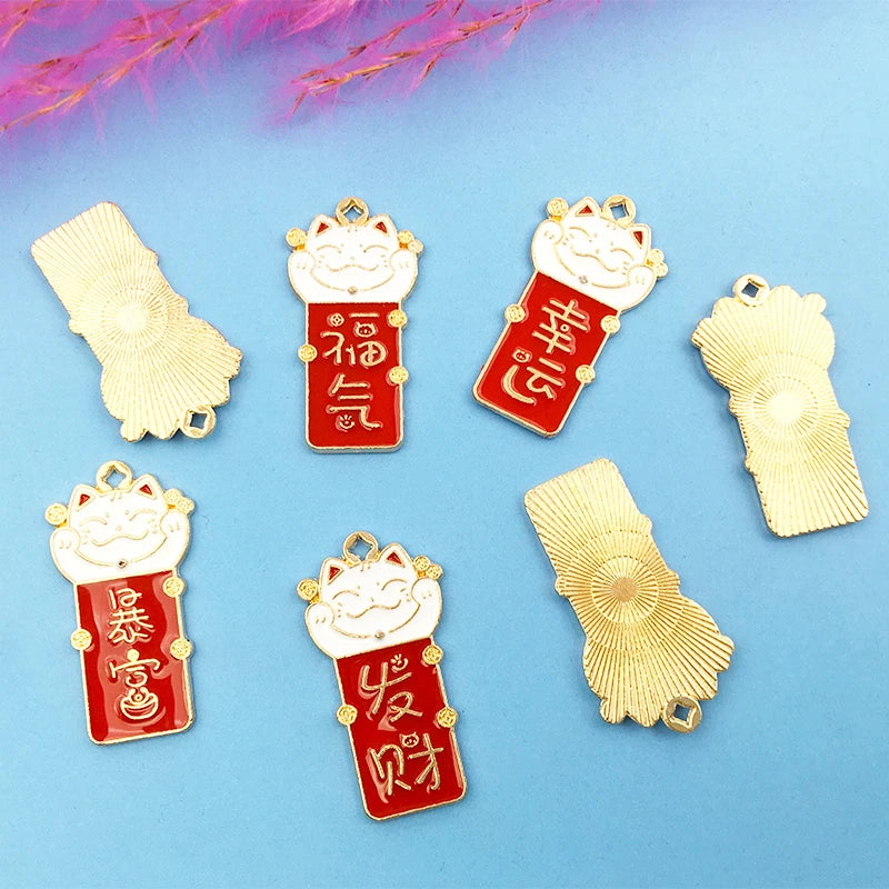 5pcs Chinese Style Wish Tag Enamel Metal Charms Earrings Pendant DIY Jewel