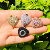 5pcs CZ Pave Gold-Plated Heart Circle Pendant for Bracelet Necklace Making