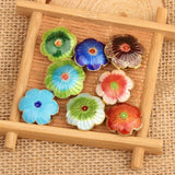 5pcs Cloisonne Silver Petal-shaped Loose Beads Enamel Filigree