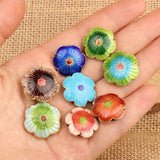 5pcs Cloisonne Silver Petal-shaped Loose Beads Enamel Filigree