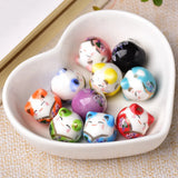 5pcs Cross Hole Fortune Cat 16x14mm Ceramic Porcelain Beads