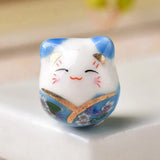 5pcs Cross Hole Fortune Cat 16x14mm Ceramic Porcelain Beads