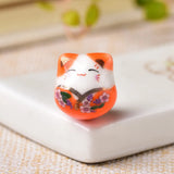 5pcs Cross Hole Fortune Cat 16x14mm Ceramic Porcelain Beads