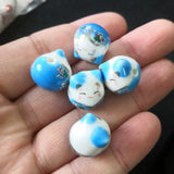 5pcs Cross Hole Fortune Cat 16x14mm Ceramic Porcelain Beads