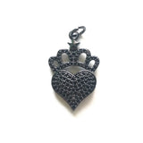 5pcs Crown Heart Charms Pendants Cubic Zirconia Paved Jewelry Findings