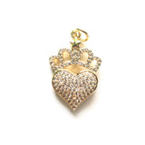 5pcs Crown Heart Charms Pendants Cubic Zirconia Paved Jewelry Findings