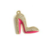 5pcs Pink CZ Pave High Heel Shoe Charms for Jewelry Making