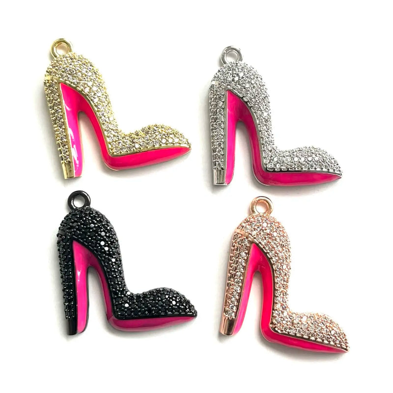 5pcs Pink CZ Pave High Heel Shoe Charms for Jewelry Making