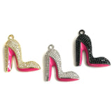 5pcs Pink CZ Pave High Heel Shoe Charms for Jewelry Making
