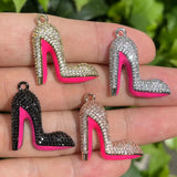 5pcs Pink CZ Pave High Heel Shoe Charms for Jewelry Making