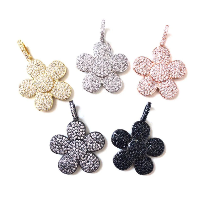 CZ Big Flower Charm Pendant for DIY Jewelry Making