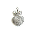 5pcs CZ Paved Crown Heart Charms Pendant Jewelry Making