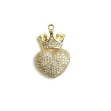5pcs CZ Paved Crown Heart Charms Pendant Jewelry Making