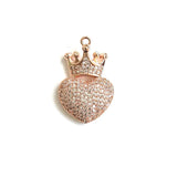 5pcs CZ Paved Crown Heart Charms Pendant Jewelry Making