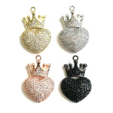 5pcs CZ Paved Crown Heart Charms Pendant Jewelry Making