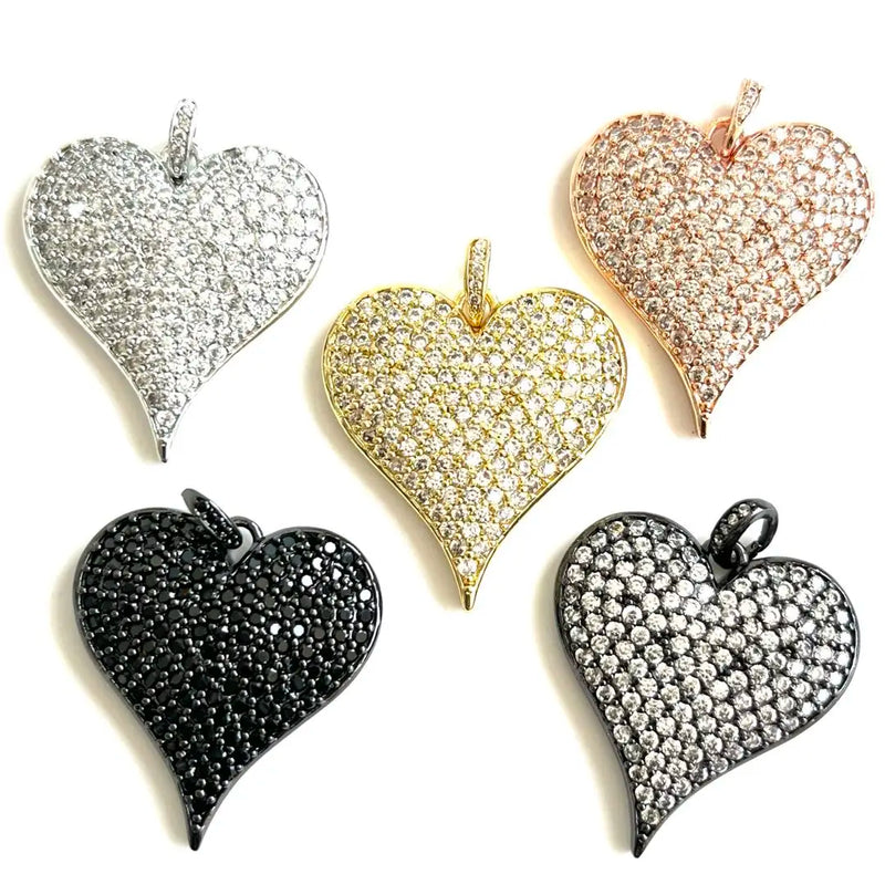 Heart Charm Pendant Cubic Zirconia Plated for Jewelry Bracelets Necklaces