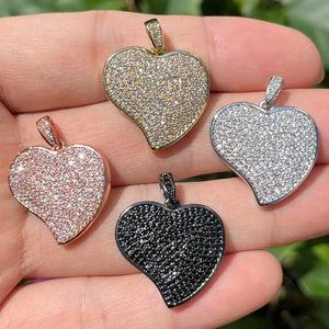 5pcs CZ Heart Charms Plated Pendant Jewelry for Bracelets Necklace