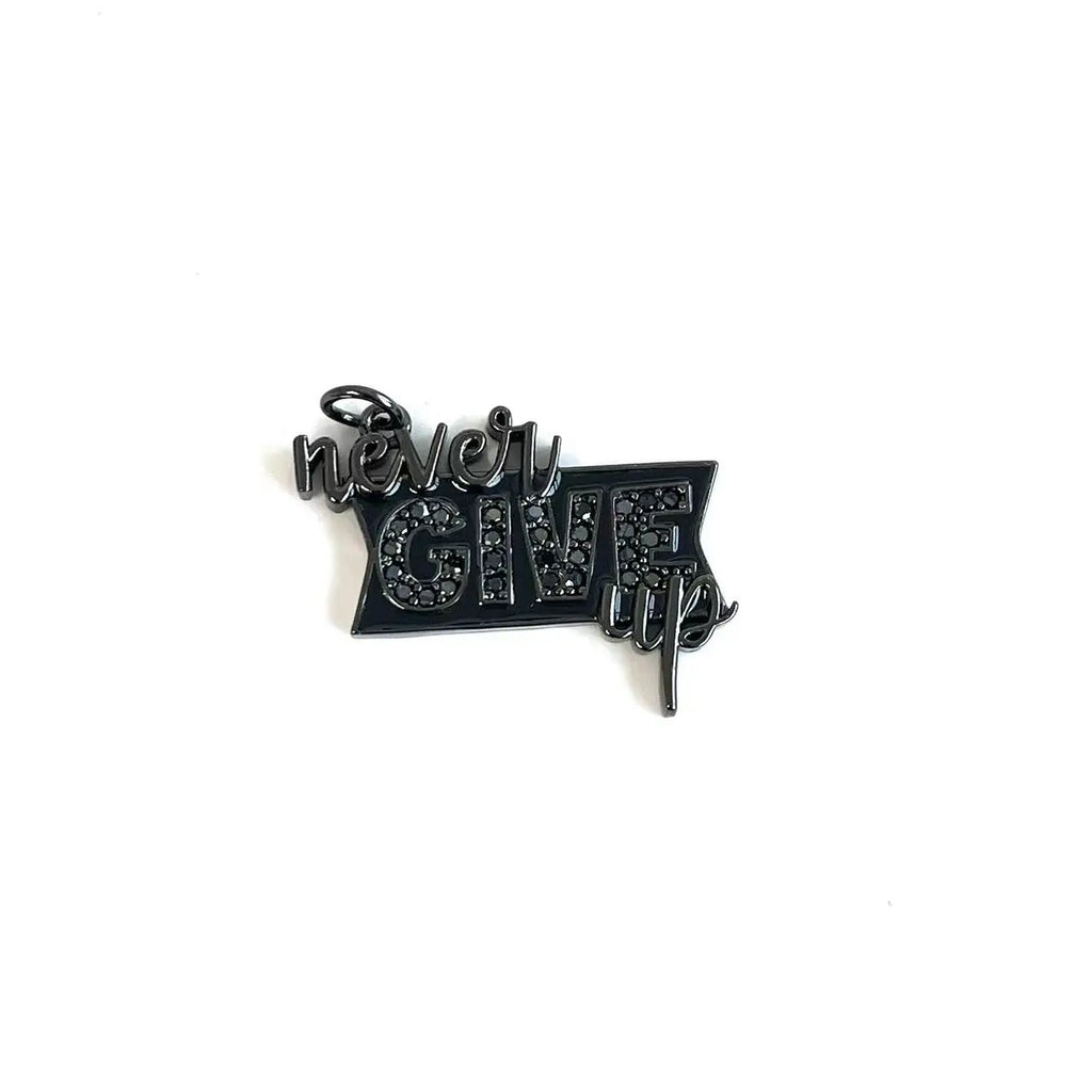 5pcs CZ Paved Never Give Up Tags Pendant Bracelets Charms Jewelry Making