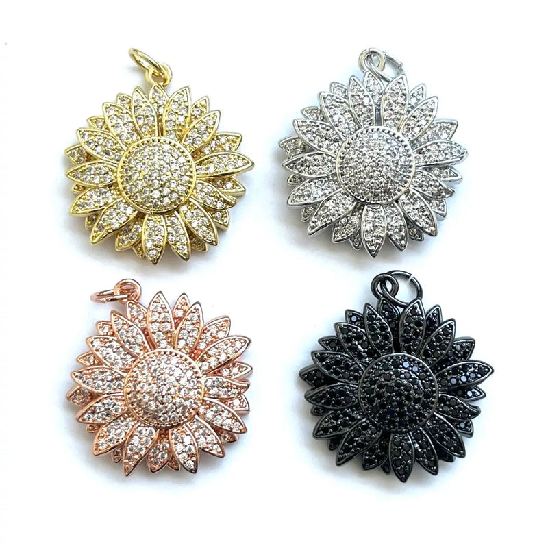 5pcs CZ Paved Sunflower Charms for Jewelry Making