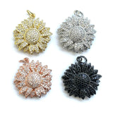 5pcs CZ Paved Sunflower Charms for Jewelry Making