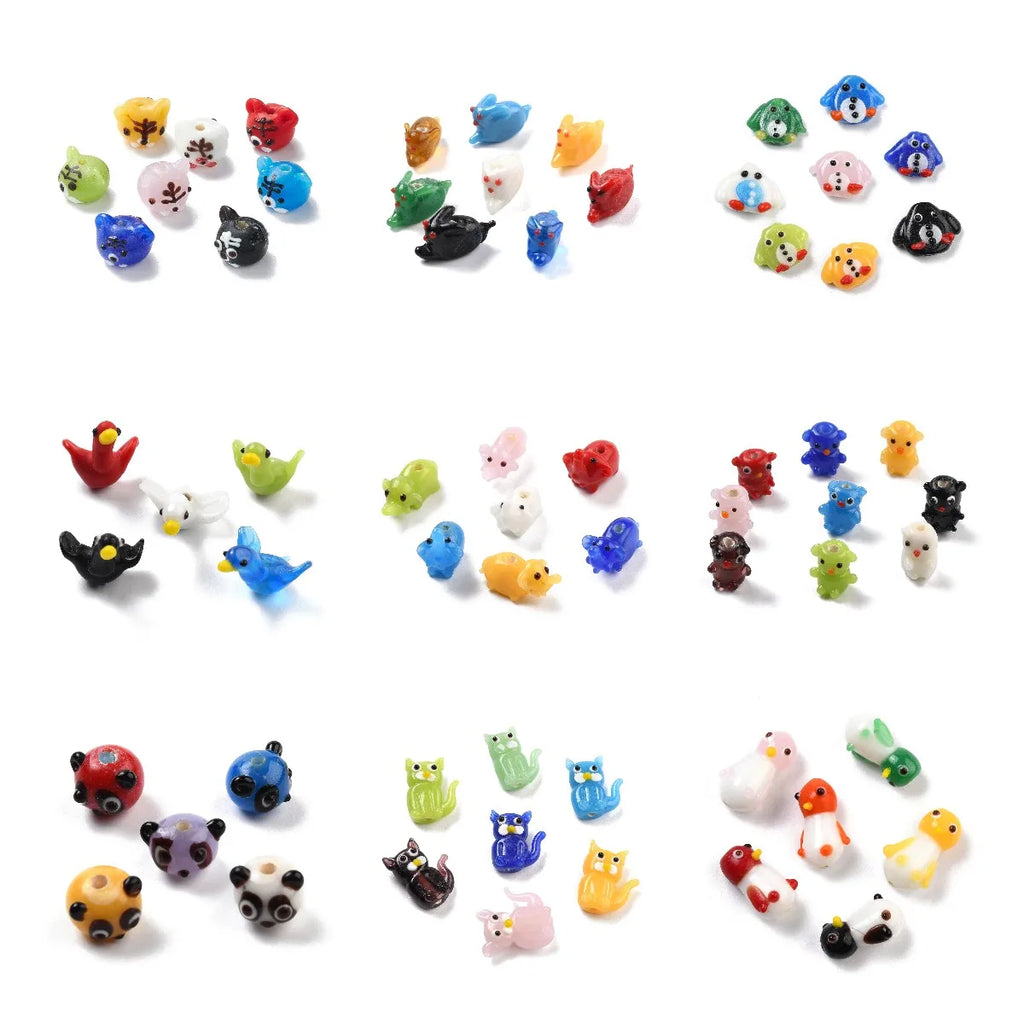 5pcs Cute Lampwork Glass Beads DIY Bracelets Elephant Tiger Panda Bear