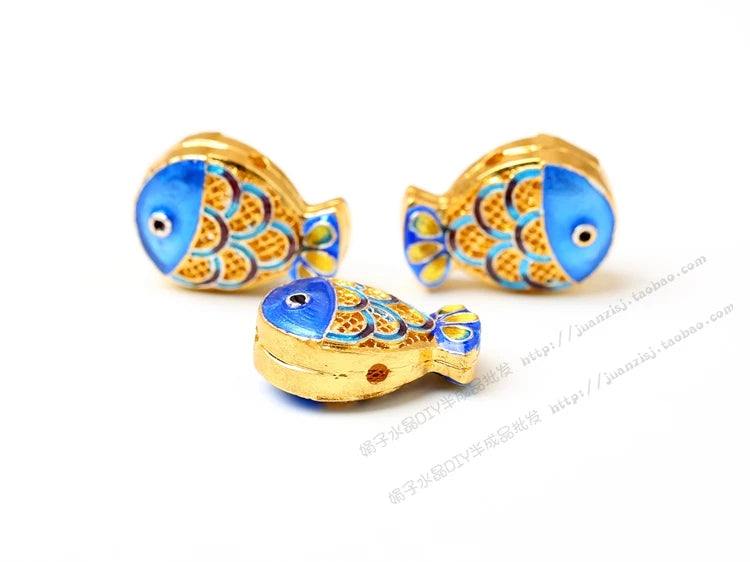 5pcs Cloisonne 4 Hole Fish Beads Enamel DIY Jewelry Making