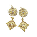 Plated Evil Eye Coin Pendant Micro Cubic Zircon Paved DIY Jewelry