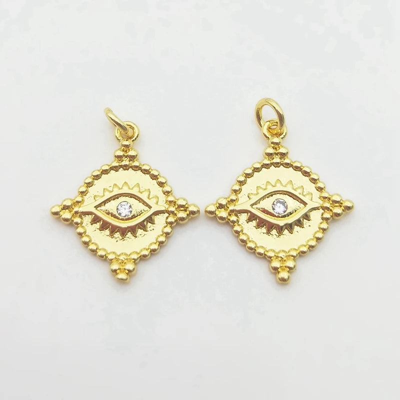 Plated Evil Eye Coin Pendant Micro Cubic Zircon Paved DIY Jewelry