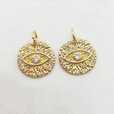 Plated Evil Eye Coin Pendant Micro Cubic Zircon Paved DIY Jewelry