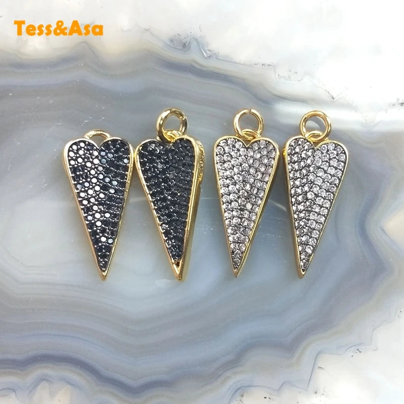 5pcs Love Heart Shape Micro Pave CZ Charms Necklace Jewelry