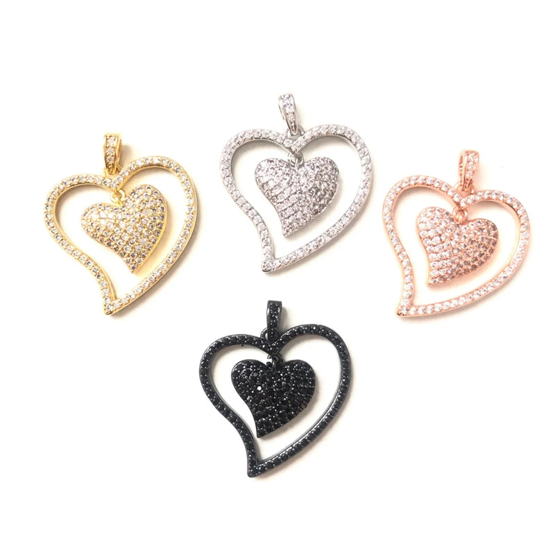 5pcs CZ Heart Pendants Gold-Plated Charm for Jewelry Making