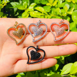 5pcs CZ Heart Pendants Gold-Plated Charm for Jewelry Making