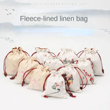 5pcs Double Layer Velvet Gift Bags Plum Lotus Design Jewelry Pouch